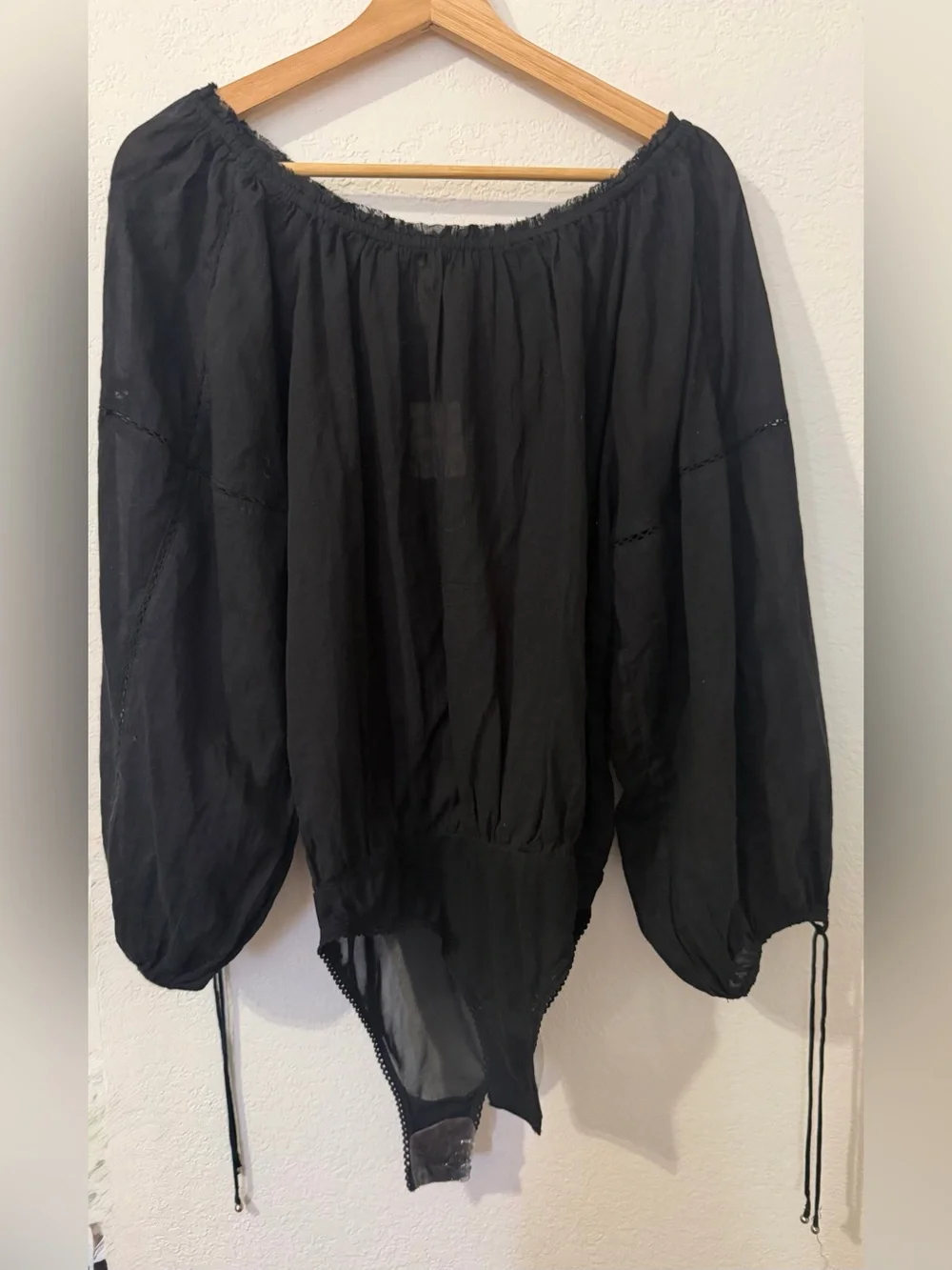 Free People Sundown Balloon Sleeve Black Bodysuit - Size Small New With Tags